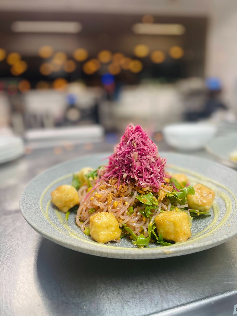 Crispy Golden Tofu and Glass Noodle Salad with toasted aromatic spices